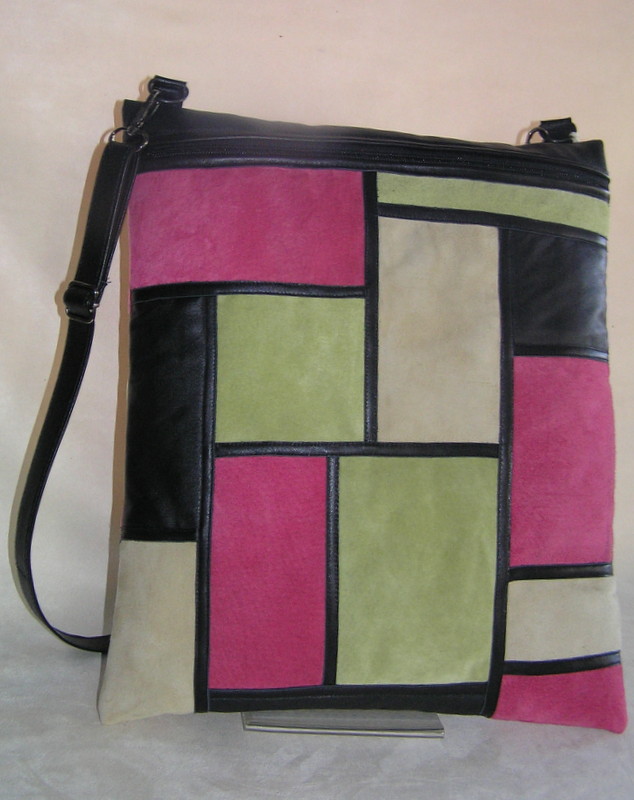 leren vintage schoudertas mondriaan motief