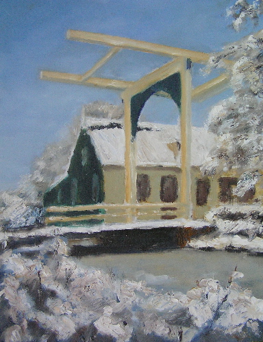 weelbrug bij winter - 2008 olie 50x65 cm