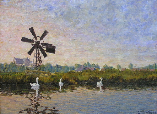 zwanen in de namiddag - 1998 acryl 55x40 cm